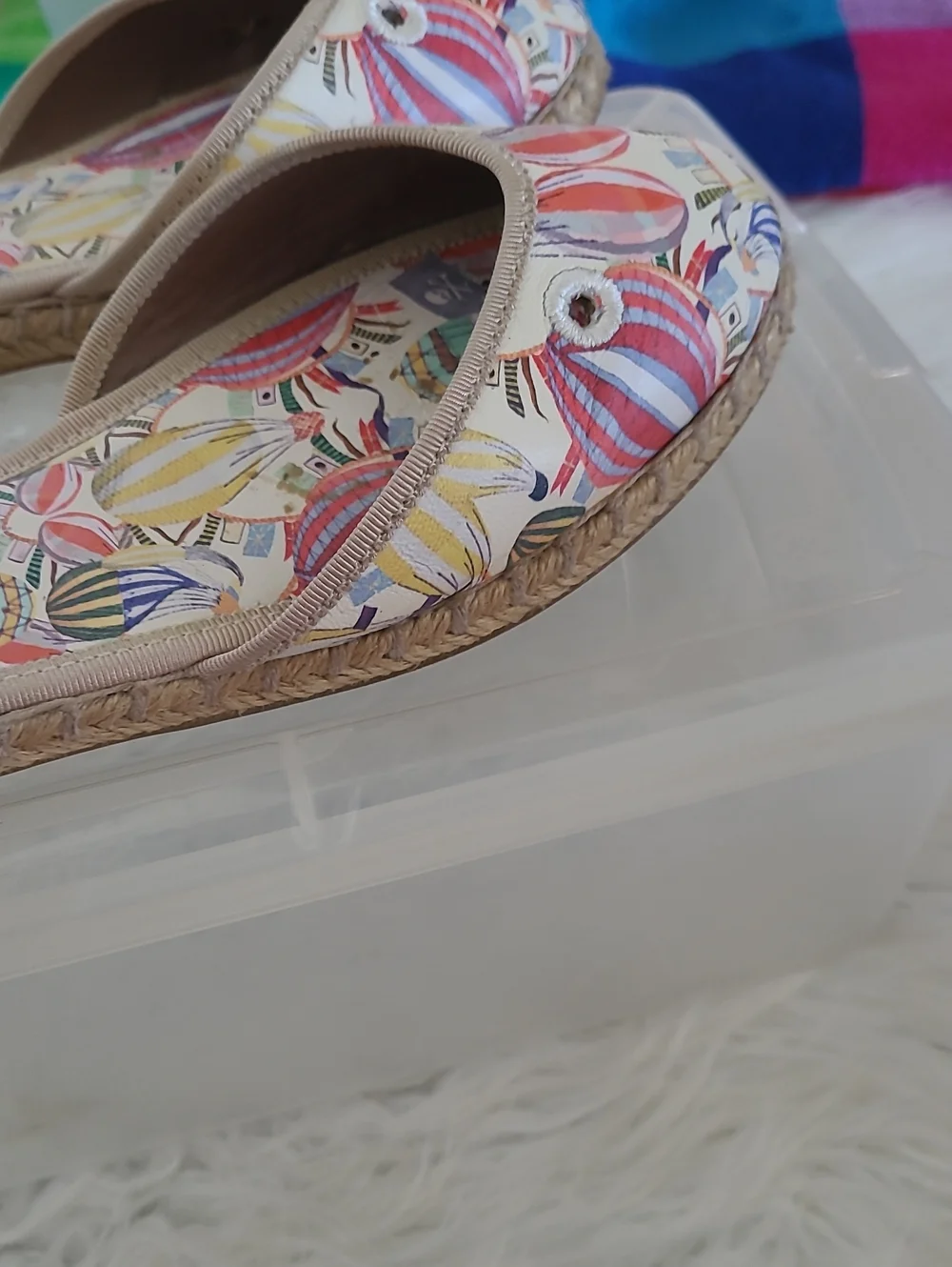 Women’s Beige Espadrille Slingback Sandals with Multicolor Print